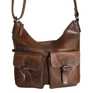 Wild West Los Angeles Brown Leather Crossbody or Shoulder Saddle Bag Pockets